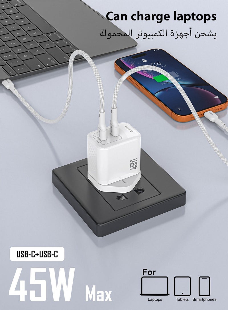 دوداو شاحن سامسونج 45 واط بتقنية GaN، شاحن سريع بمنفذي USB-C، شاحن جداري PD3.0 PPS صغير الحجم، شاحن تايب سي متوافق مع سامسونج Galaxy و iPhone 15 و Huawei، شاحن USB C سريع مع تحكم ذكي في درجة الحرارة - Image 4